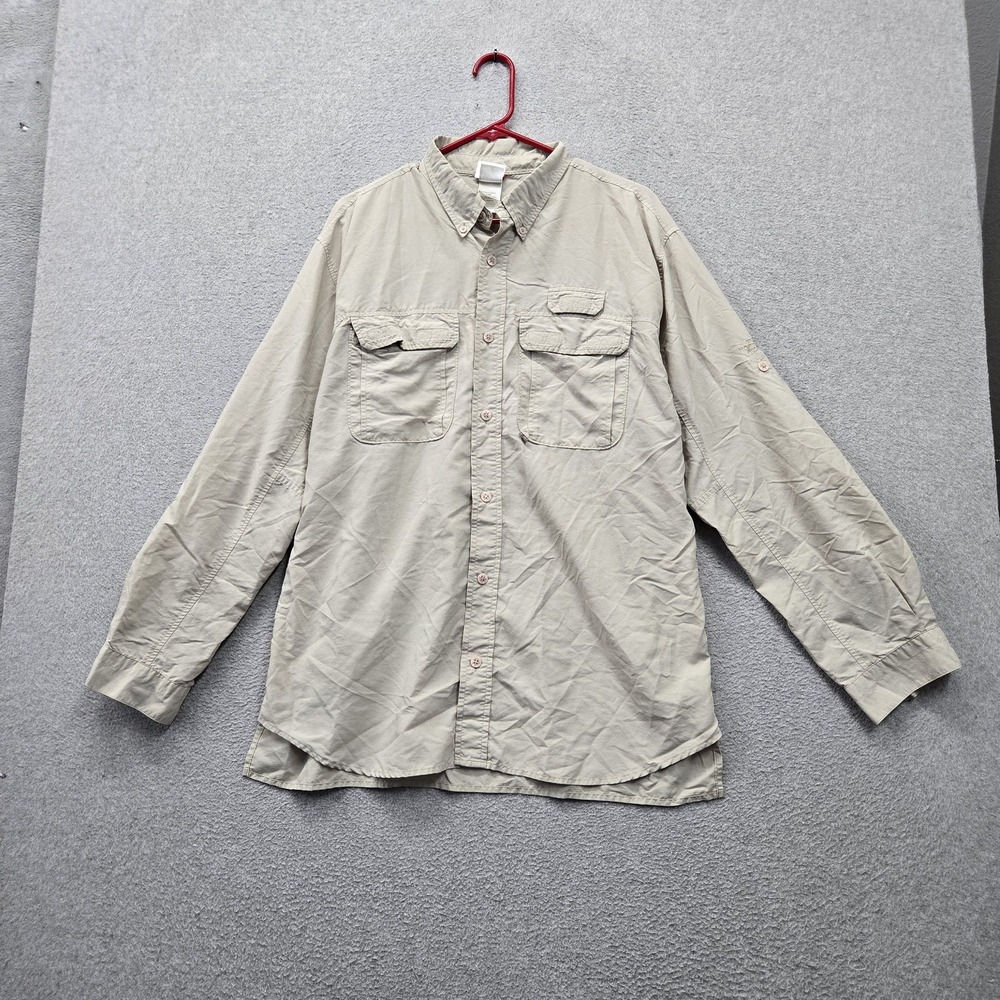 VINTAGE The North Face Men Button Up Shirt L/G Beige Nylon Denali Outdoor